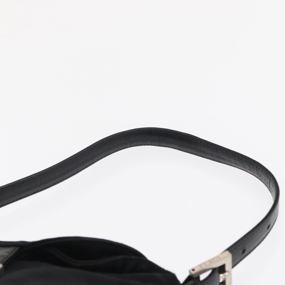 FENDI Mamma Baguette Shoulder Bag Nylon Black Silver Auth 163500