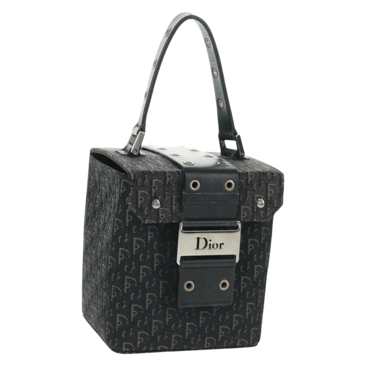 Christian Dior Trotter Canvas Vanity Hand Bag Black Silver Auth 163501V