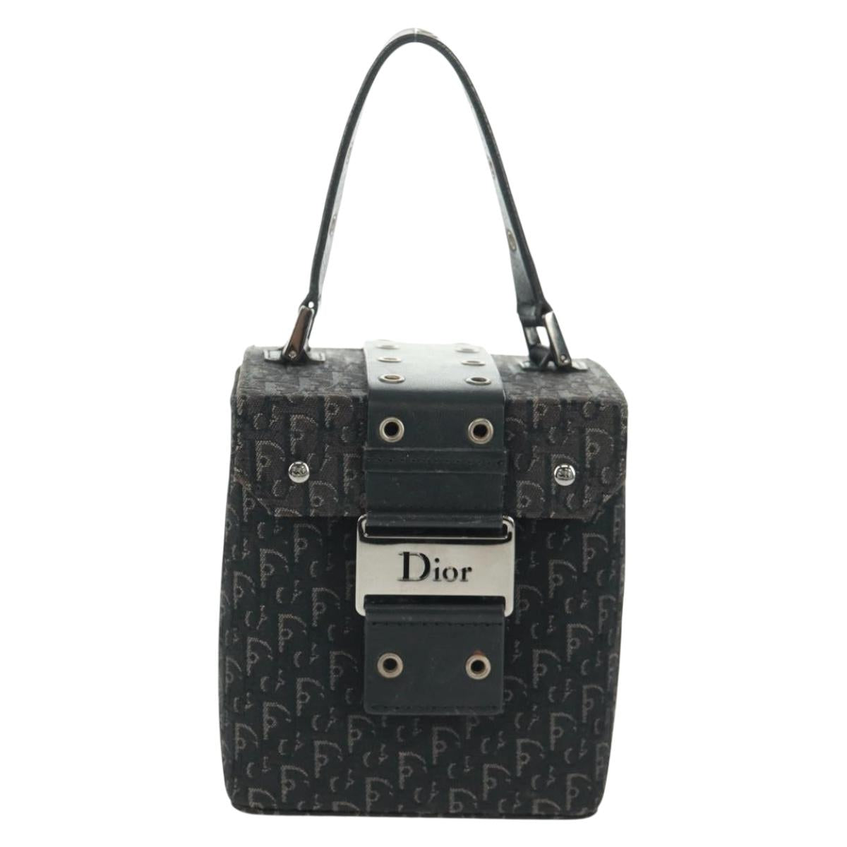 Christian Dior Trotter Canvas Vanity Hand Bag Black Silver Auth 163501V