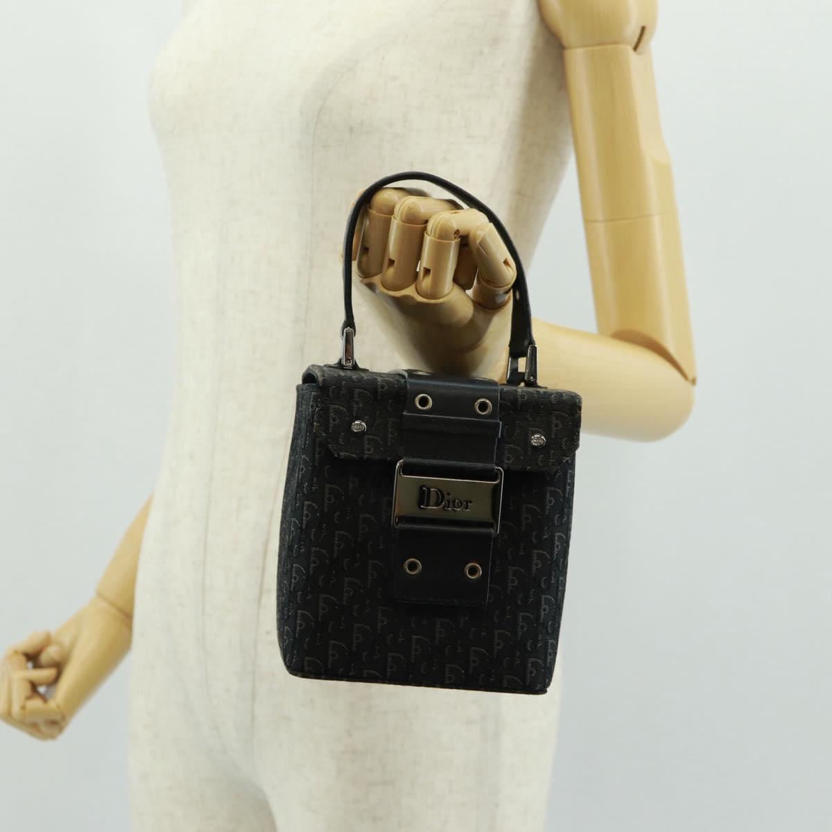 Christian Dior Trotter Canvas Vanity Hand Bag Black Silver Auth 163501V