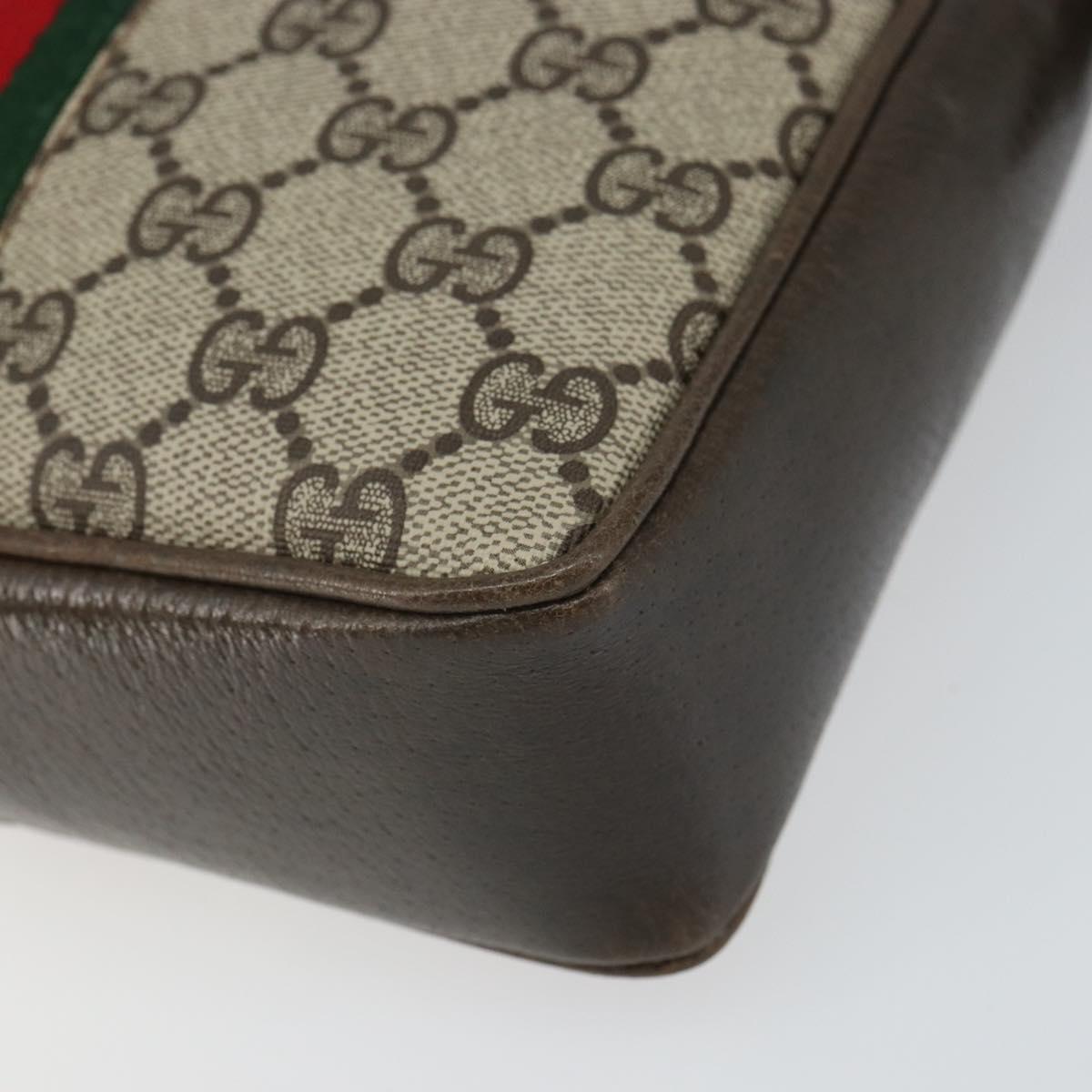 GUCCI GG Supreme Web Sherry Line Shoulder Bag PVC Beige Gold Auth 163502