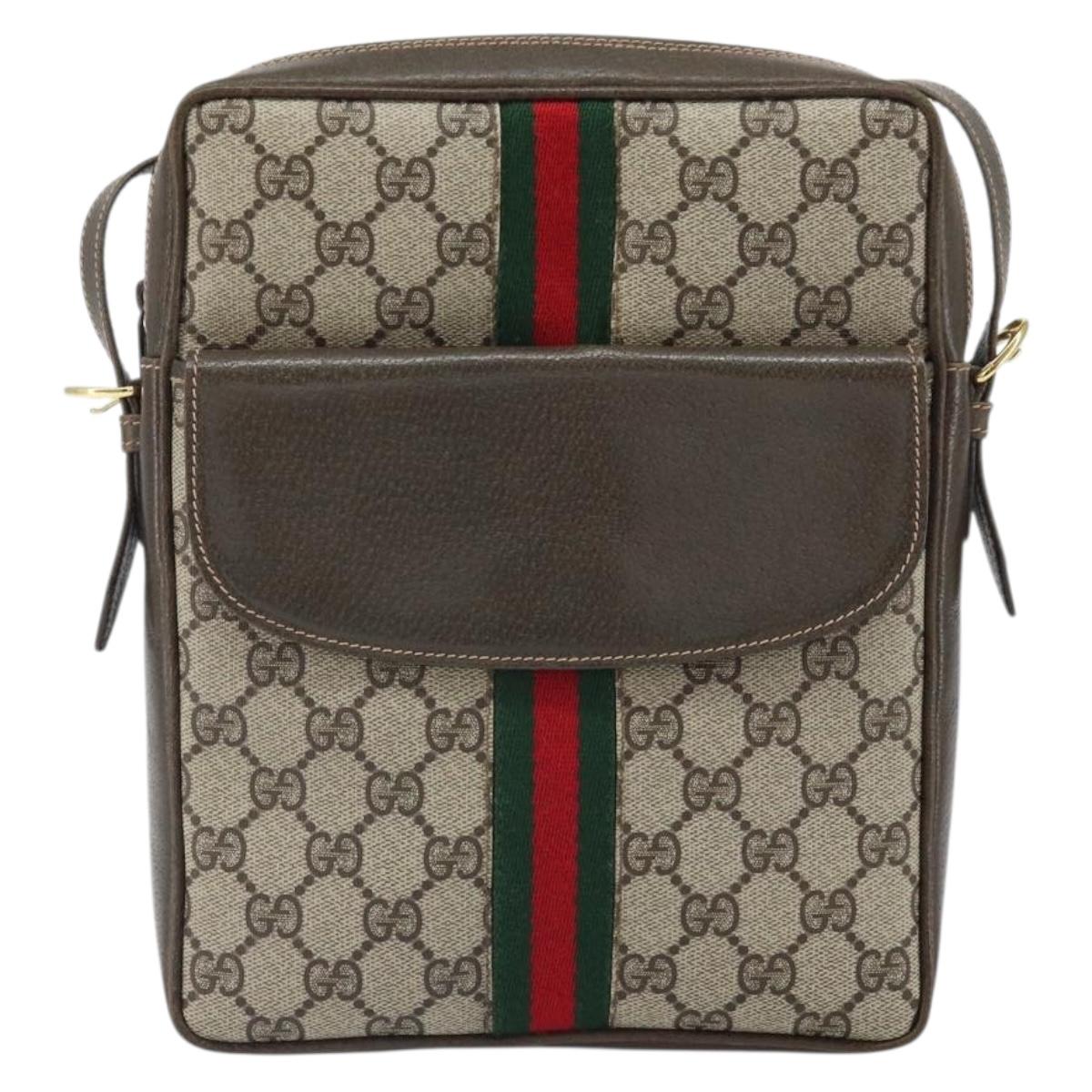 GUCCI GG Supreme Web Sherry Line Shoulder Bag PVC Beige Gold Auth 163502