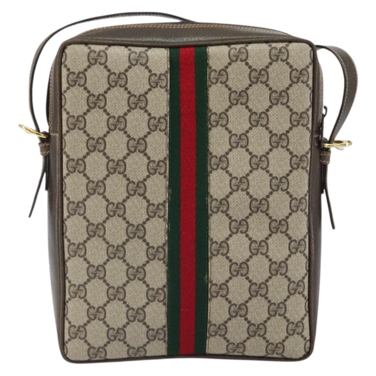 GUCCI GG Supreme Web Sherry Line Shoulder Bag PVC Beige Gold Auth 163502