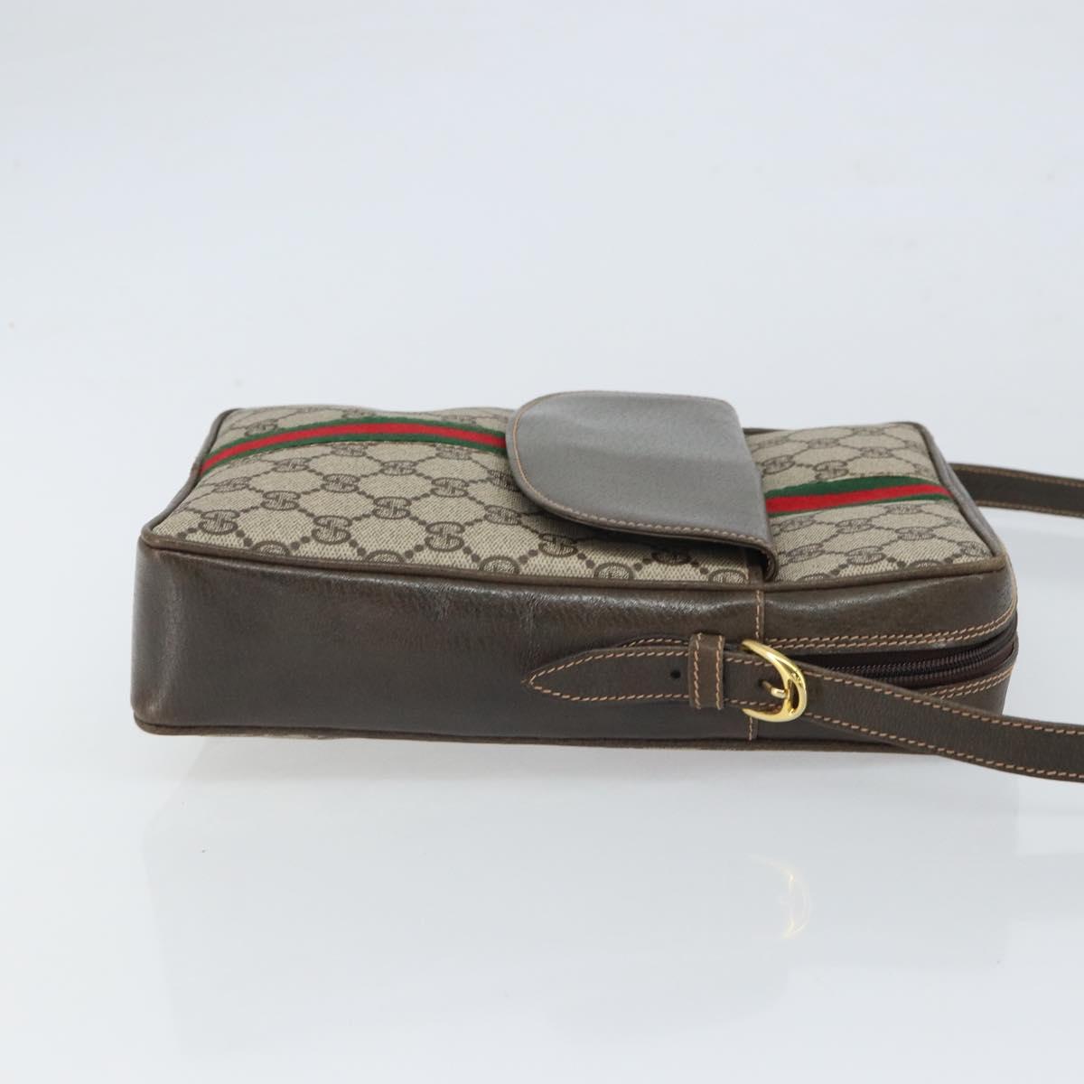 GUCCI GG Supreme Web Sherry Line Shoulder Bag PVC Beige Gold Auth 163502