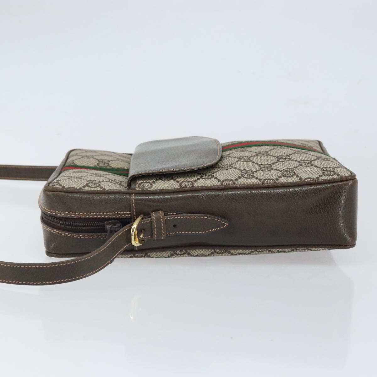 GUCCI GG Supreme Web Sherry Line Shoulder Bag PVC Beige Gold Auth 163502