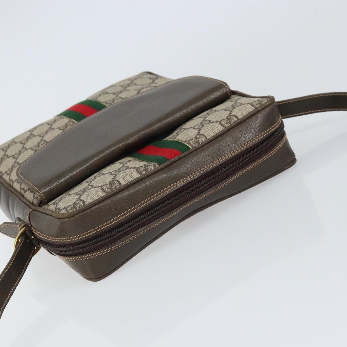 GUCCI GG Supreme Web Sherry Line Shoulder Bag PVC Beige Gold Auth 163502