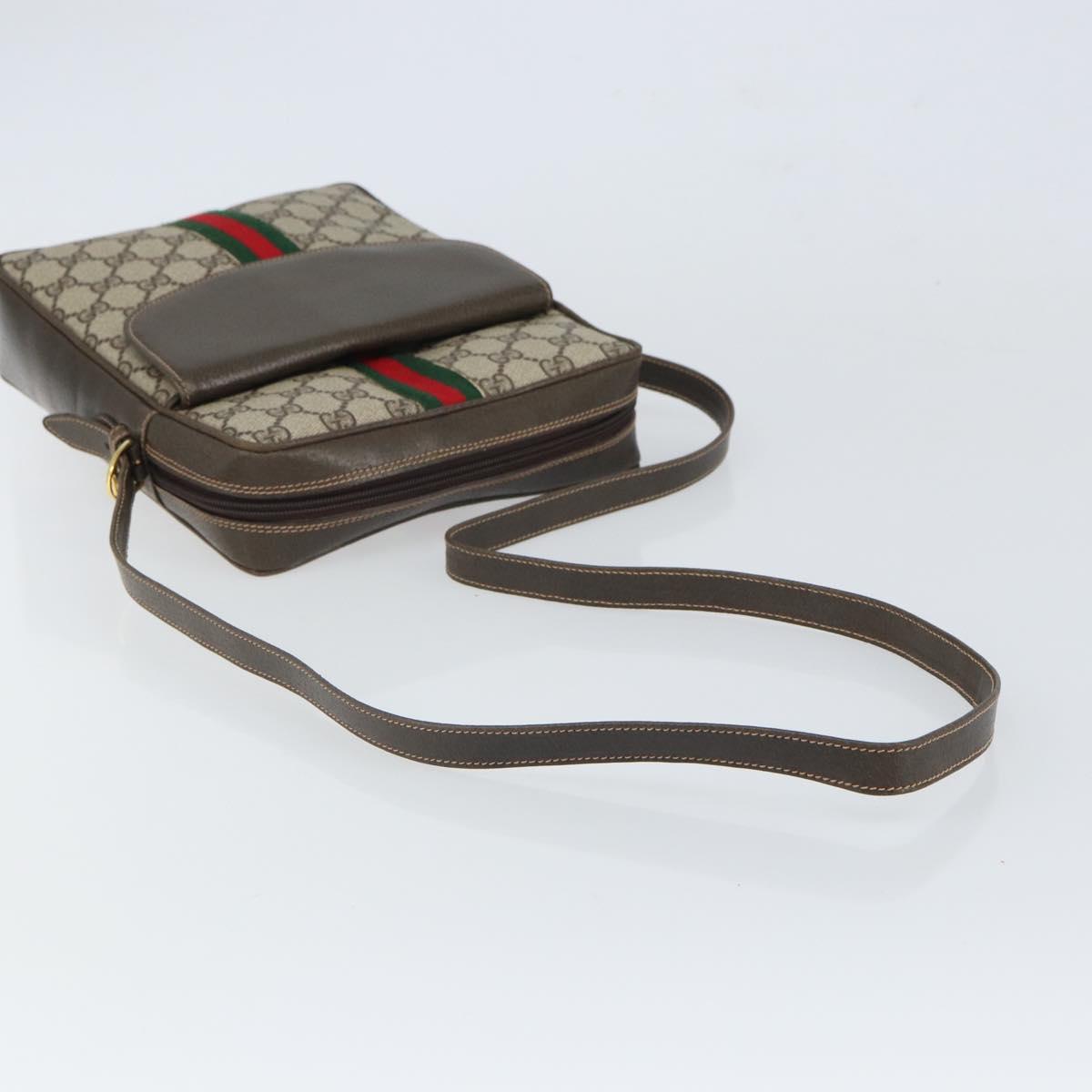 GUCCI GG Supreme Web Sherry Line Shoulder Bag PVC Beige Gold Auth 163502