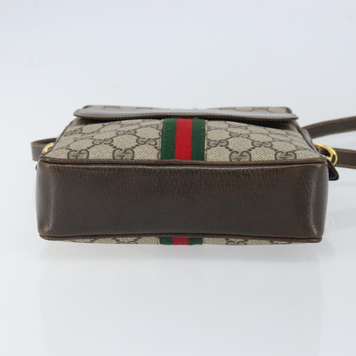 GUCCI GG Supreme Web Sherry Line Shoulder Bag PVC Beige Gold Auth 163502