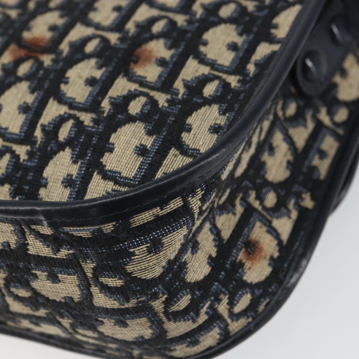 Christian Dior Trotter Canvas Shoulder Bag Navy Gold Auth 163503