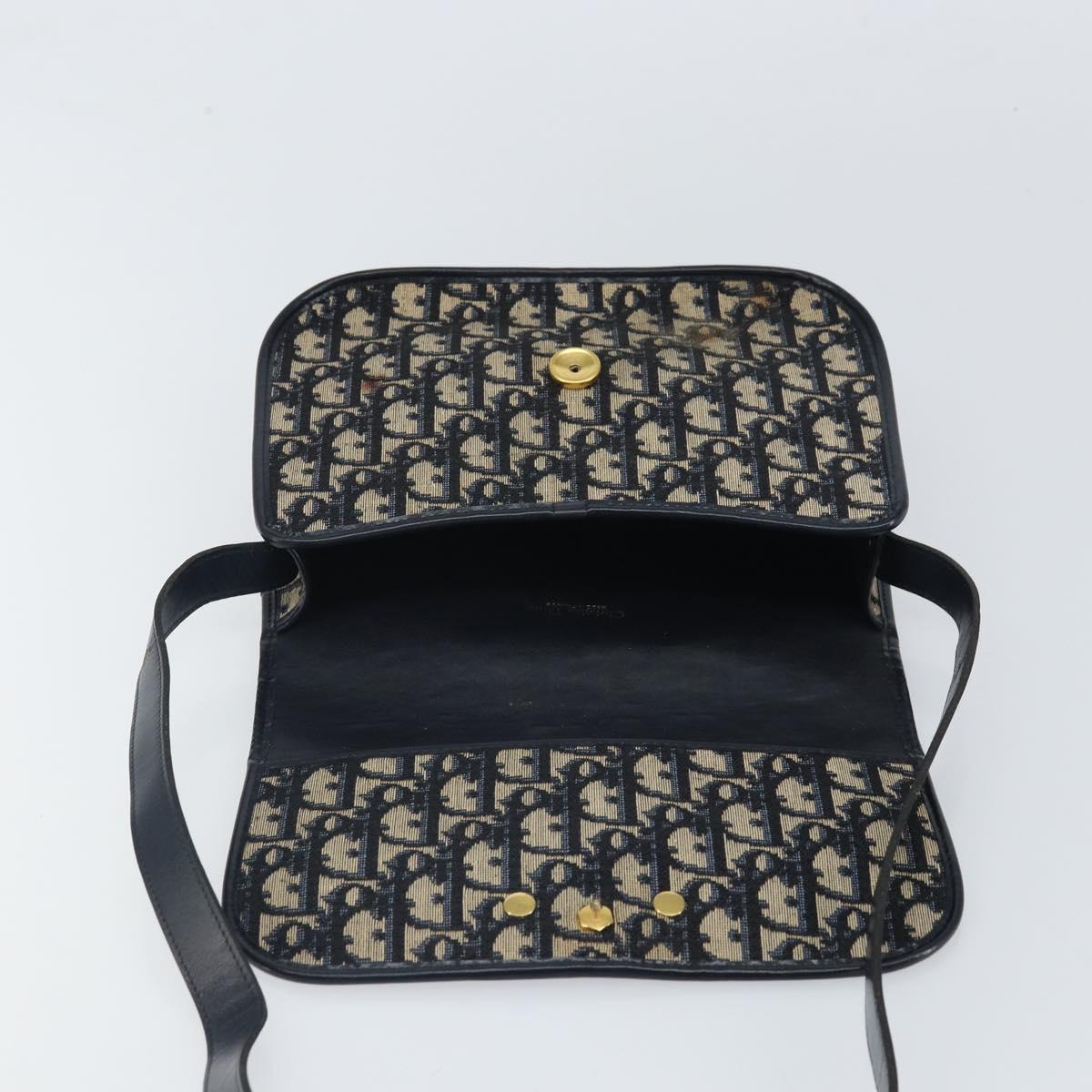Christian Dior Trotter Canvas Shoulder Bag Navy Gold Auth 163503