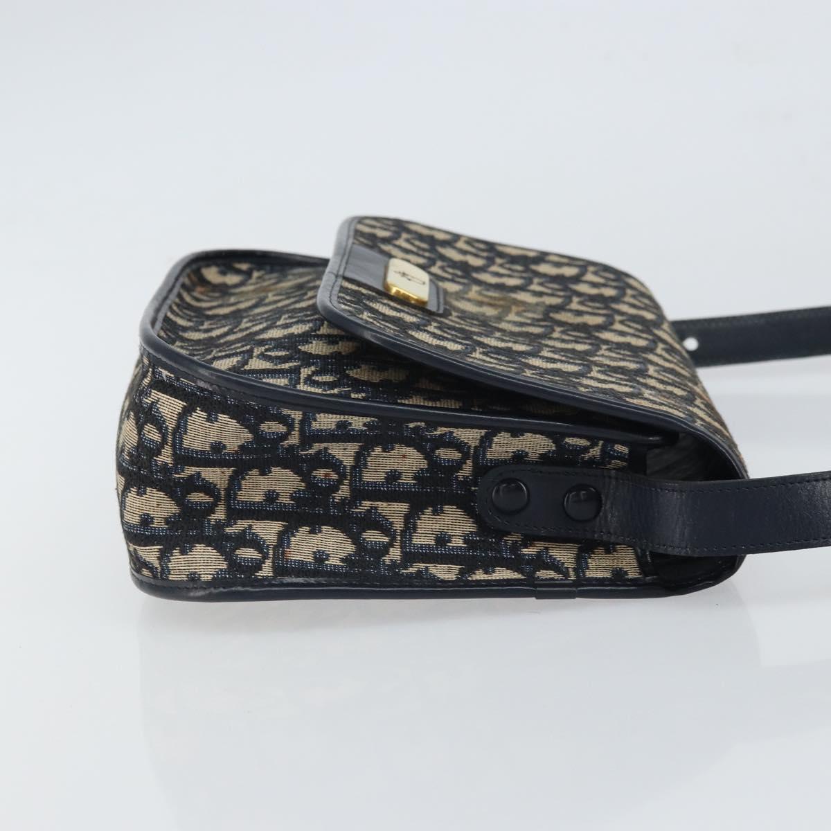 Christian Dior Trotter Canvas Shoulder Bag Navy Gold Auth 163503