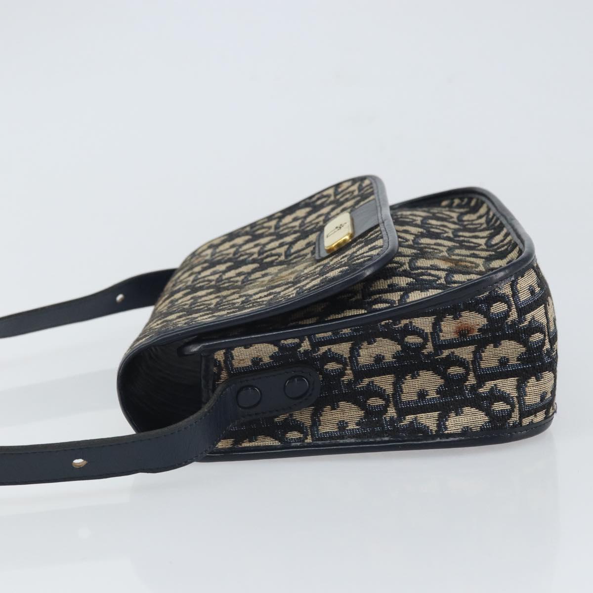 Christian Dior Trotter Canvas Shoulder Bag Navy Gold Auth 163503