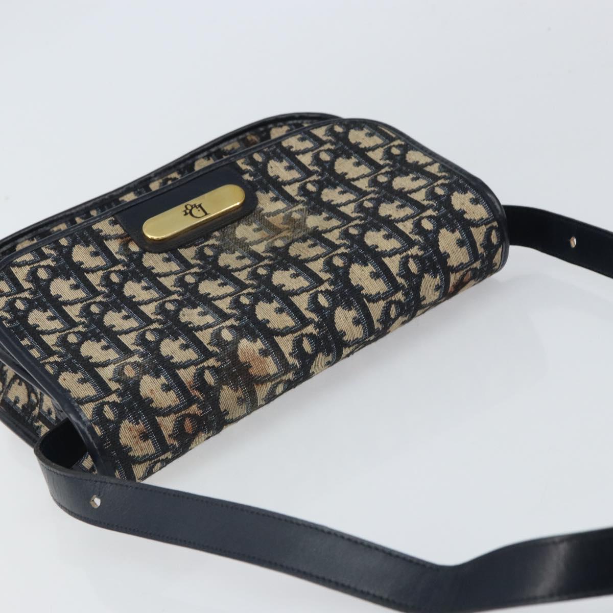 Christian Dior Trotter Canvas Shoulder Bag Navy Gold Auth 163503