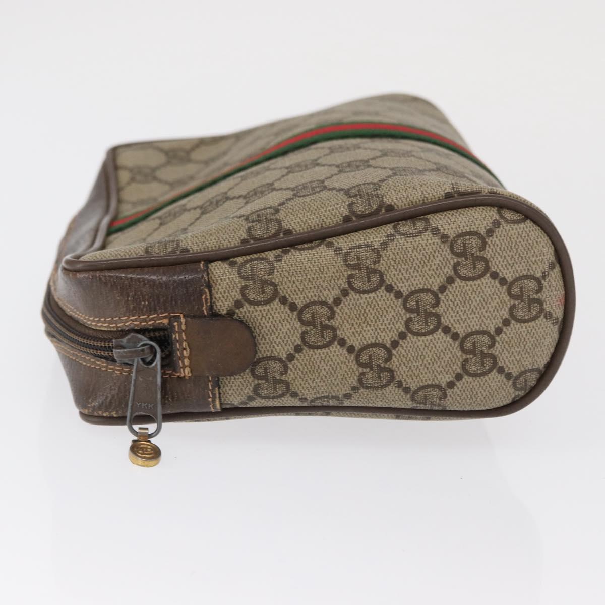 GUCCI GG Supreme Web Sherry Line Clutch Bag PVC Beige Gold 63 01 012 Auth 163504