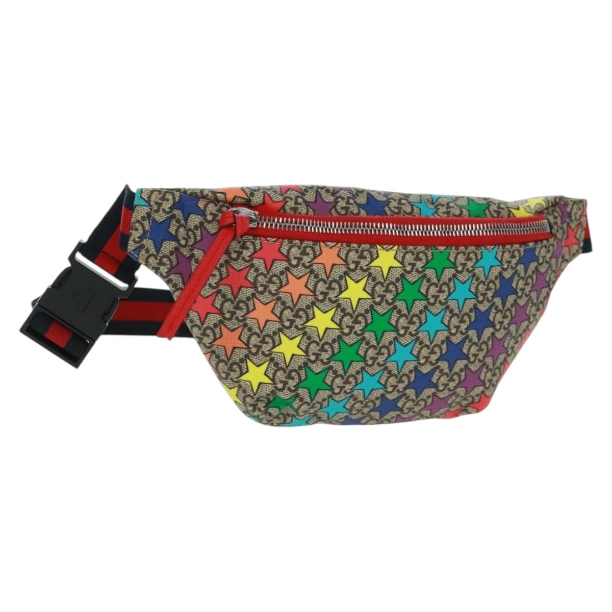 GUCCI Children GG Supreme Waist bag PVC Beige Silver 502095 Auth 163511V