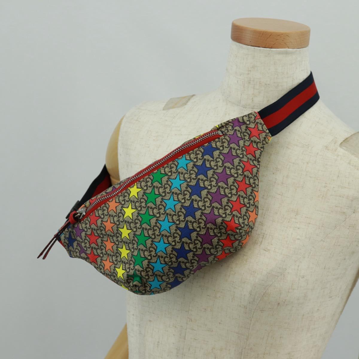 GUCCI Children GG Supreme Waist bag PVC Beige Silver 502095 Auth 163511V