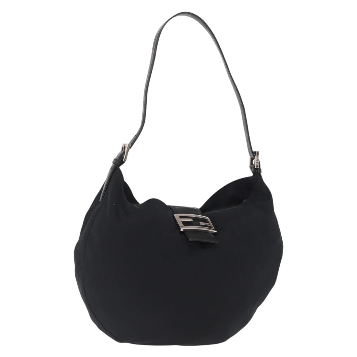 FENDI Mamma Baguette Shoulder Bag Nylon Black Silver Auth 163515