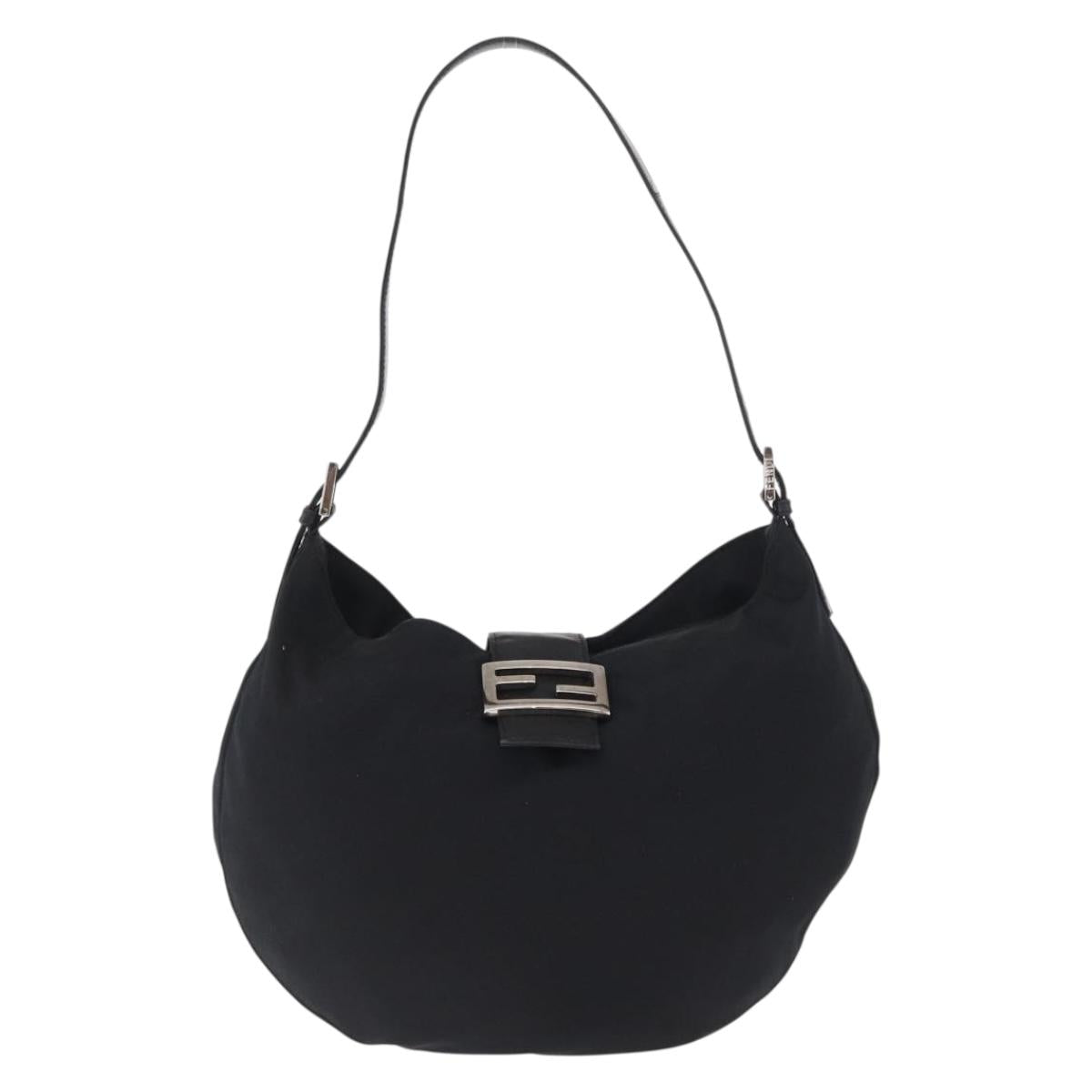 FENDI Mamma Baguette Shoulder Bag Nylon Black Silver Auth 163515