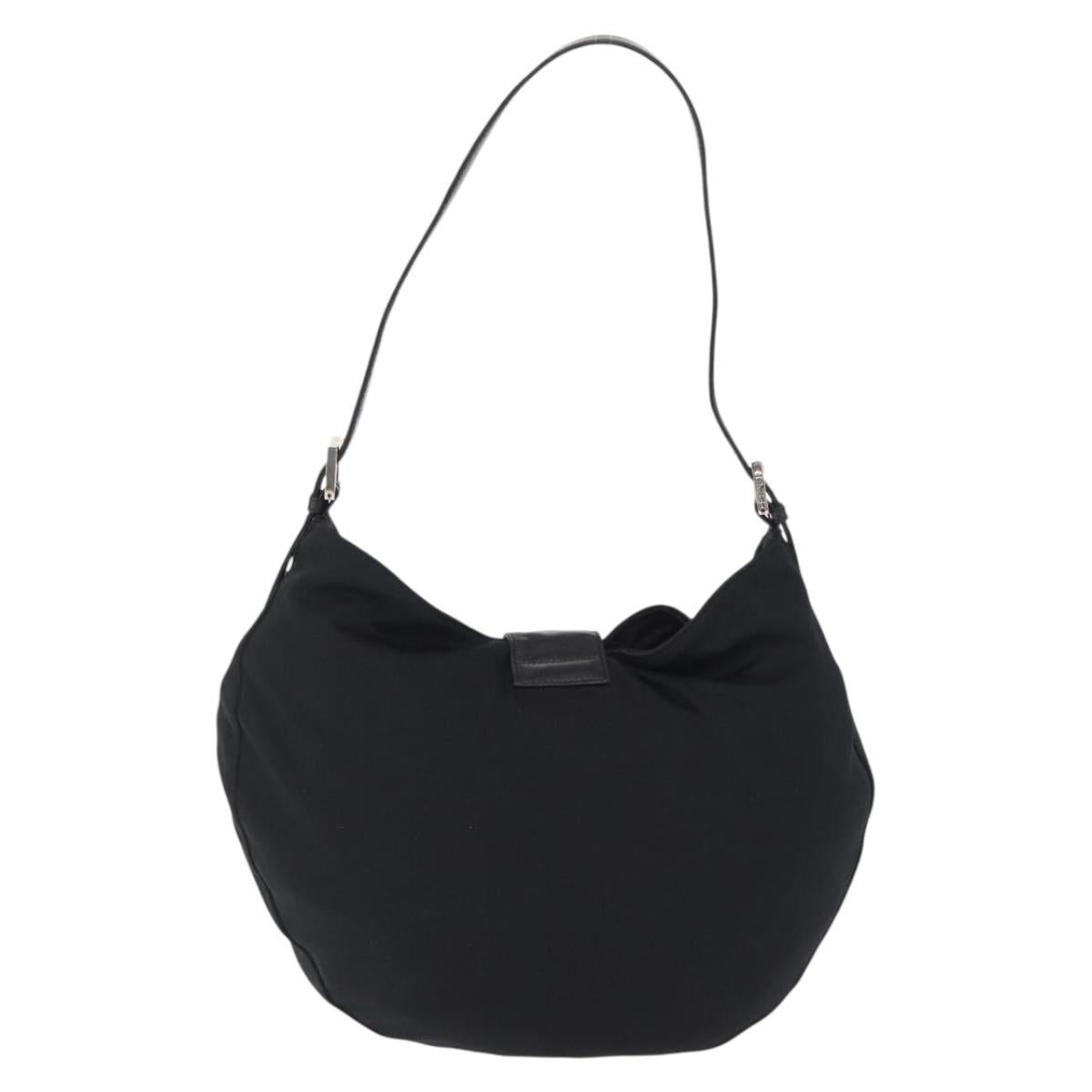 FENDI Mamma Baguette Shoulder Bag Nylon Black Silver Auth 163515