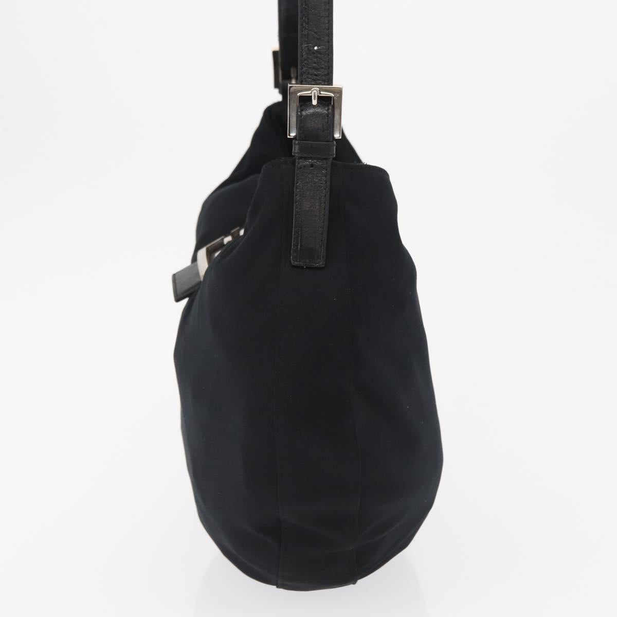 FENDI Mamma Baguette Shoulder Bag Nylon Black Silver Auth 163515