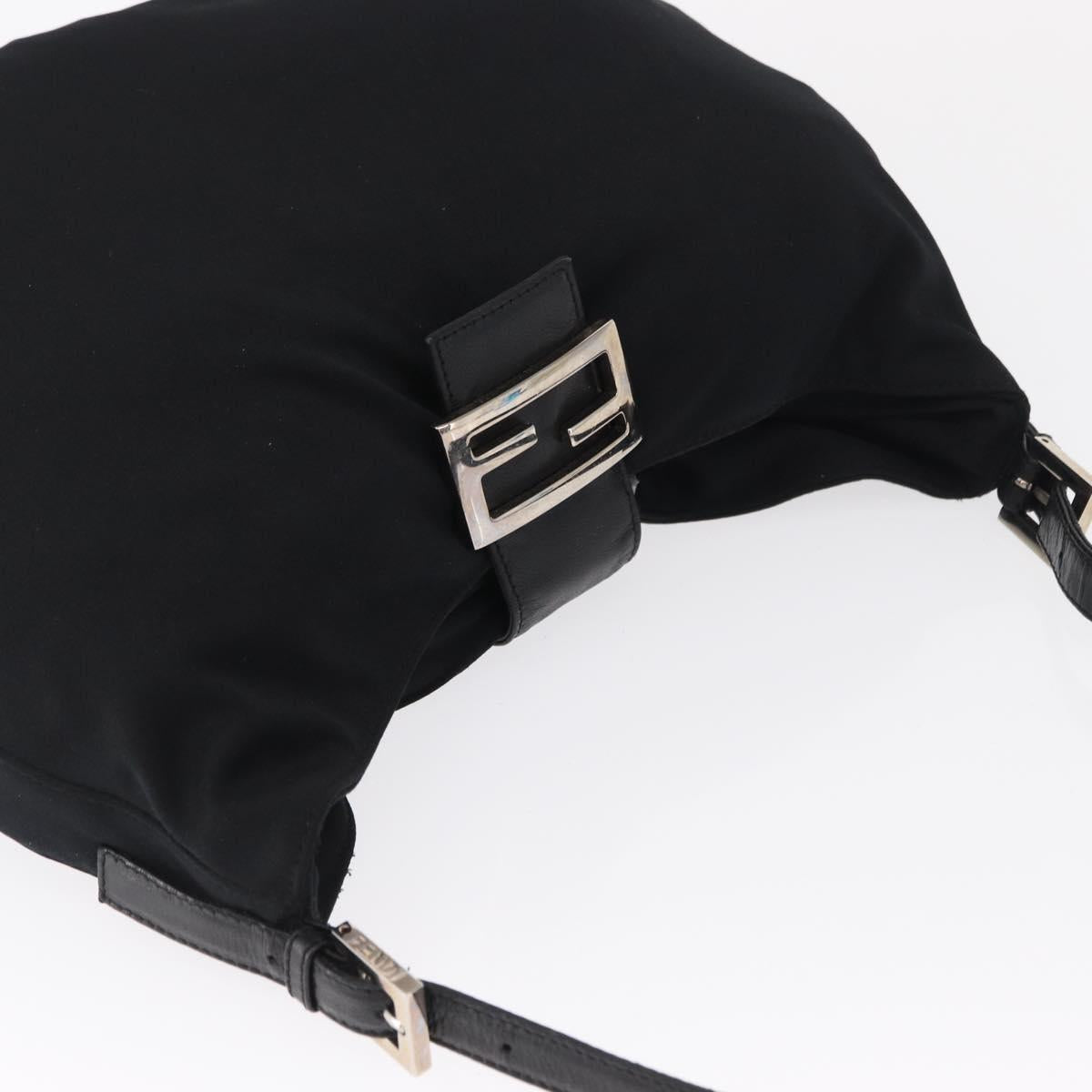 FENDI Mamma Baguette Shoulder Bag Nylon Black Silver Auth 163515