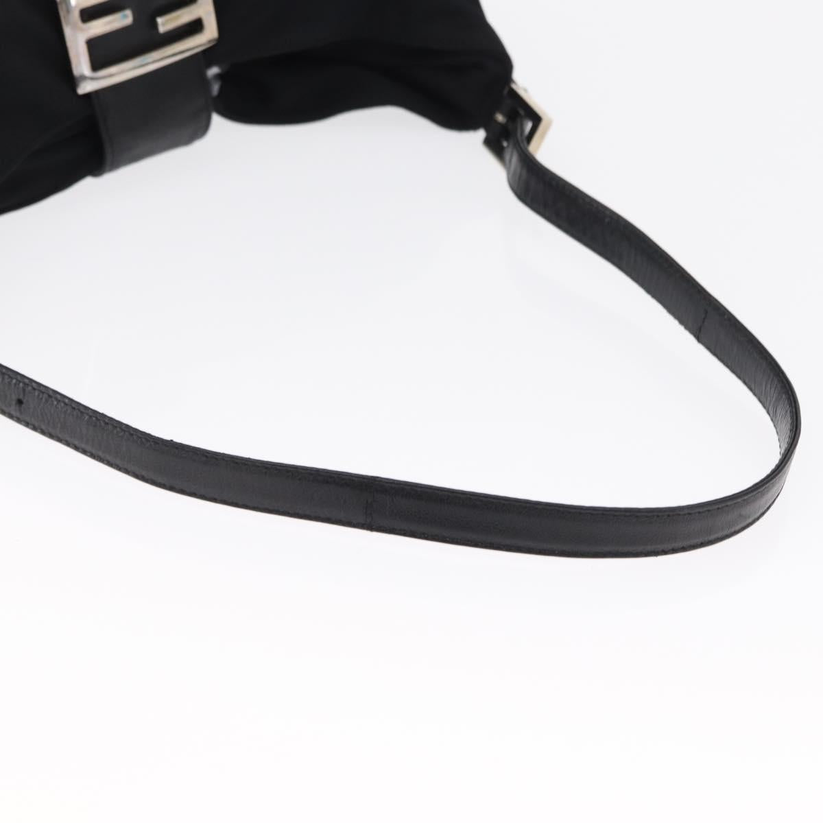 FENDI Mamma Baguette Shoulder Bag Nylon Black Silver Auth 163515