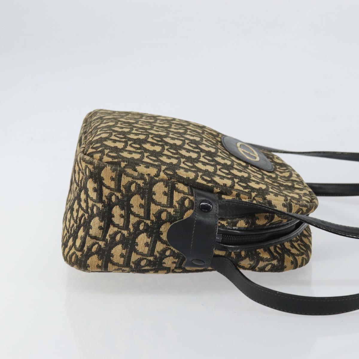 Christian Dior Trotter Canvas Shoulder Bag Black Gold Auth 163518