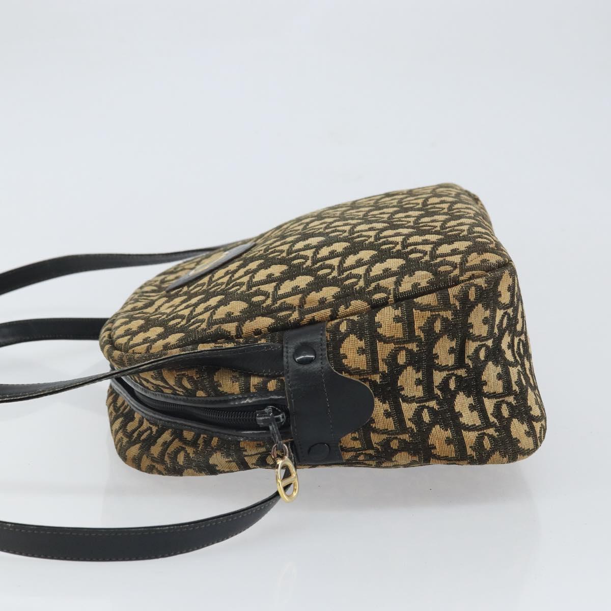 Christian Dior Trotter Canvas Shoulder Bag Black Gold Auth 163518