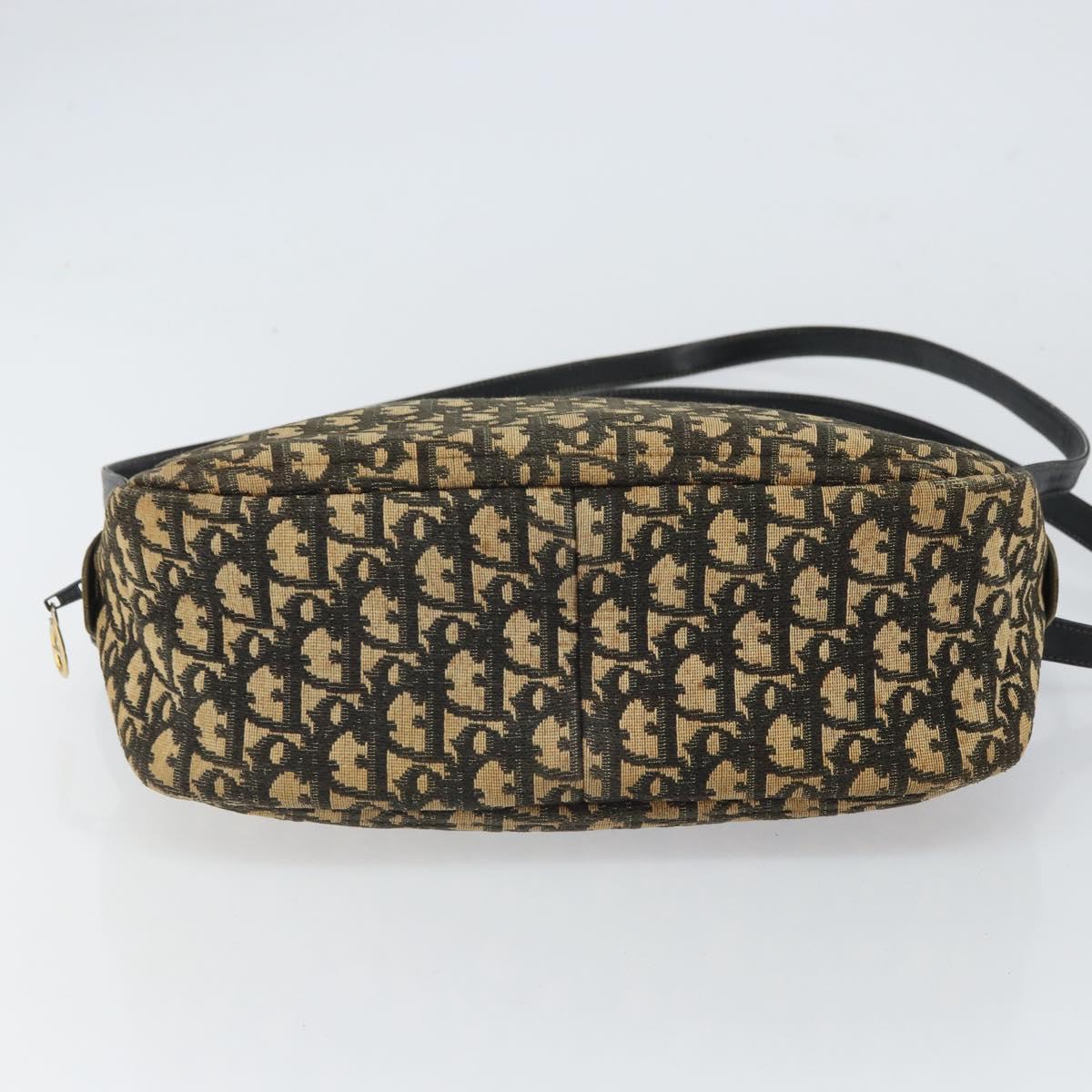 Christian Dior Trotter Canvas Shoulder Bag Black Gold Auth 163518