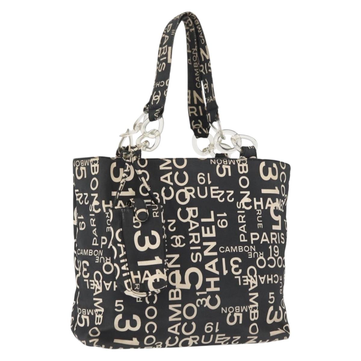 CHANEL By Sea Line Tote Bag Canvas Black Silver CC Auth 163519