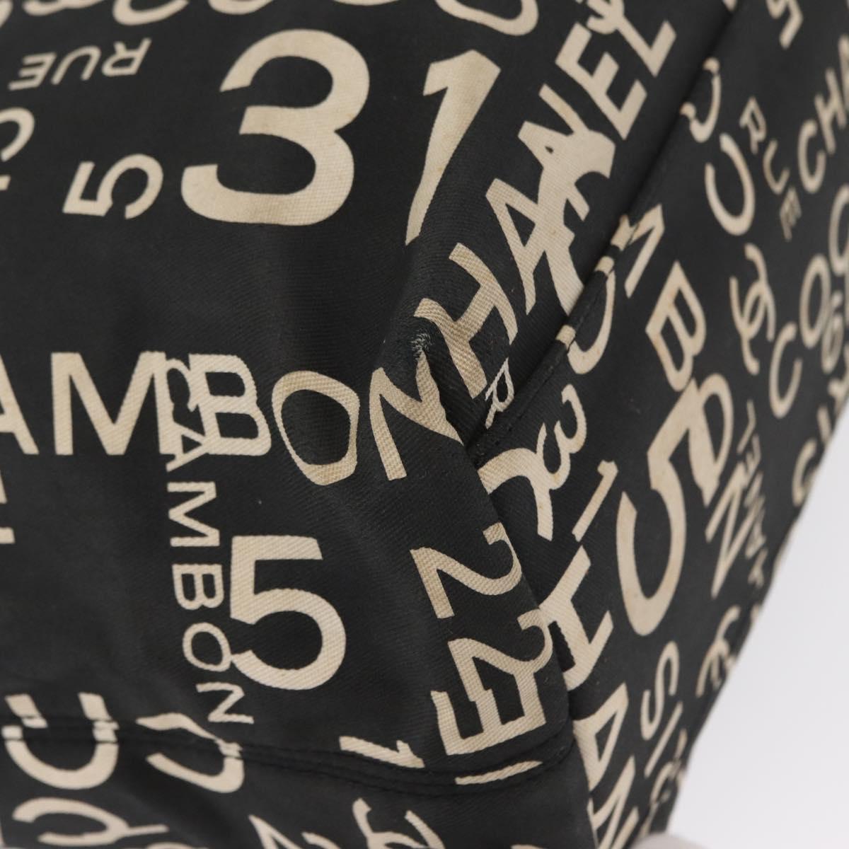 CHANEL By Sea Line Tote Bag Canvas Black Silver CC Auth 163519