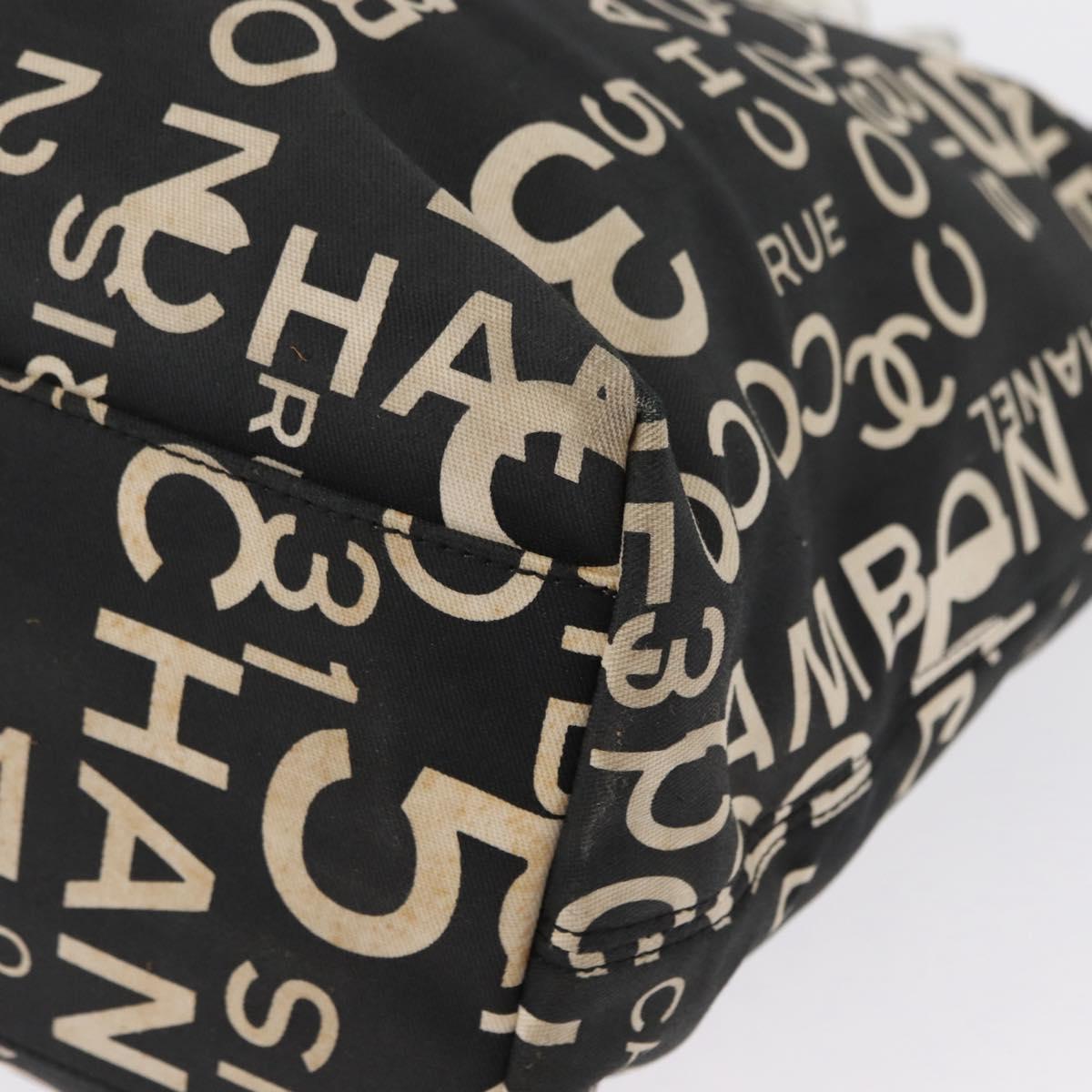 CHANEL By Sea Line Tote Bag Canvas Black Silver CC Auth 163519