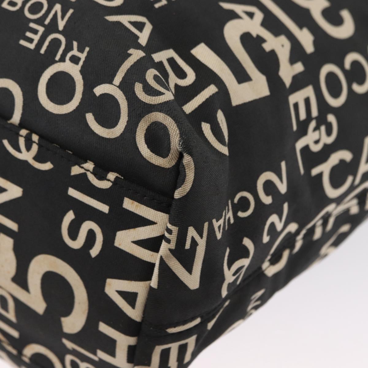 CHANEL By Sea Line Tote Bag Canvas Black Silver CC Auth 163519