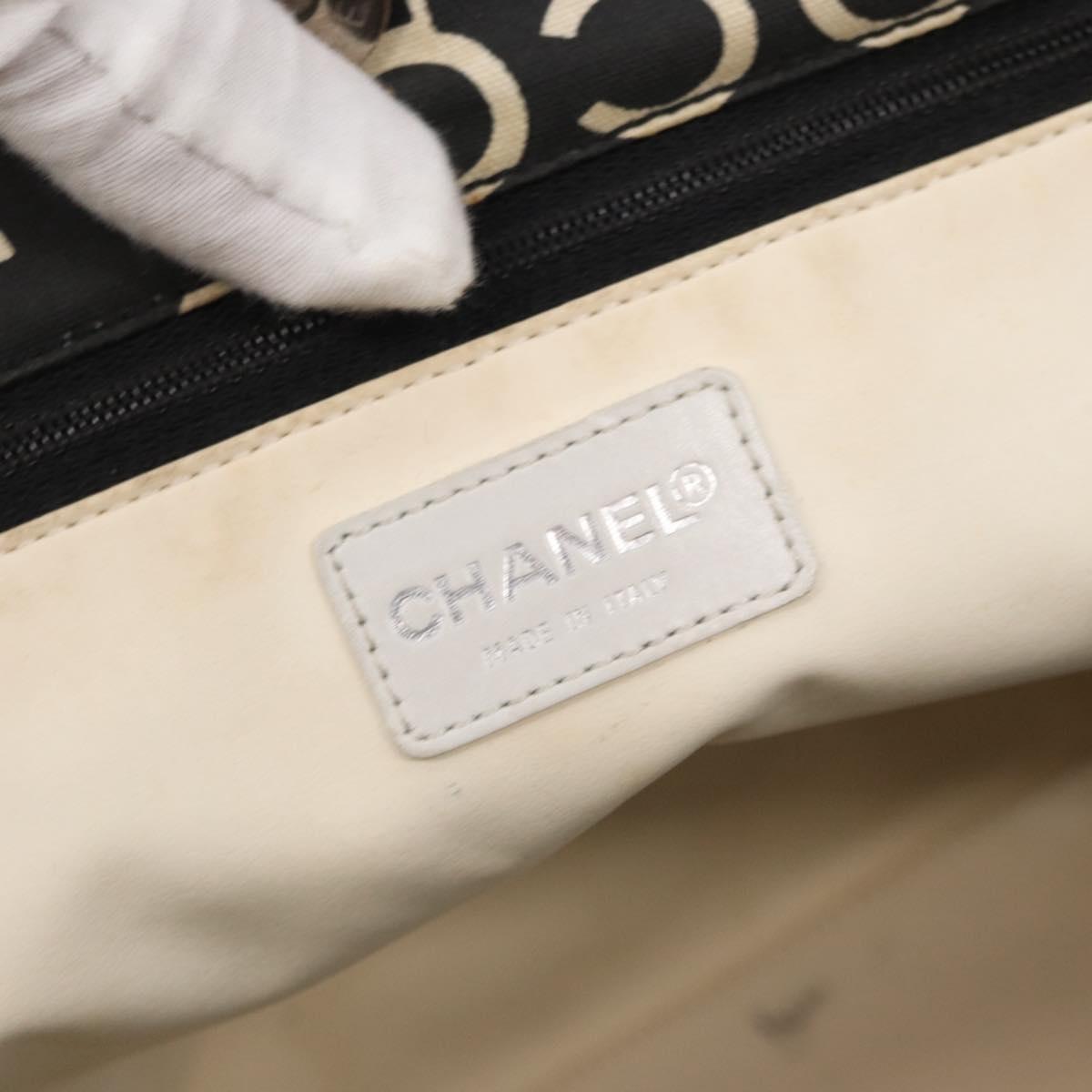 CHANEL By Sea Line Tote Bag Canvas Black Silver CC Auth 163519