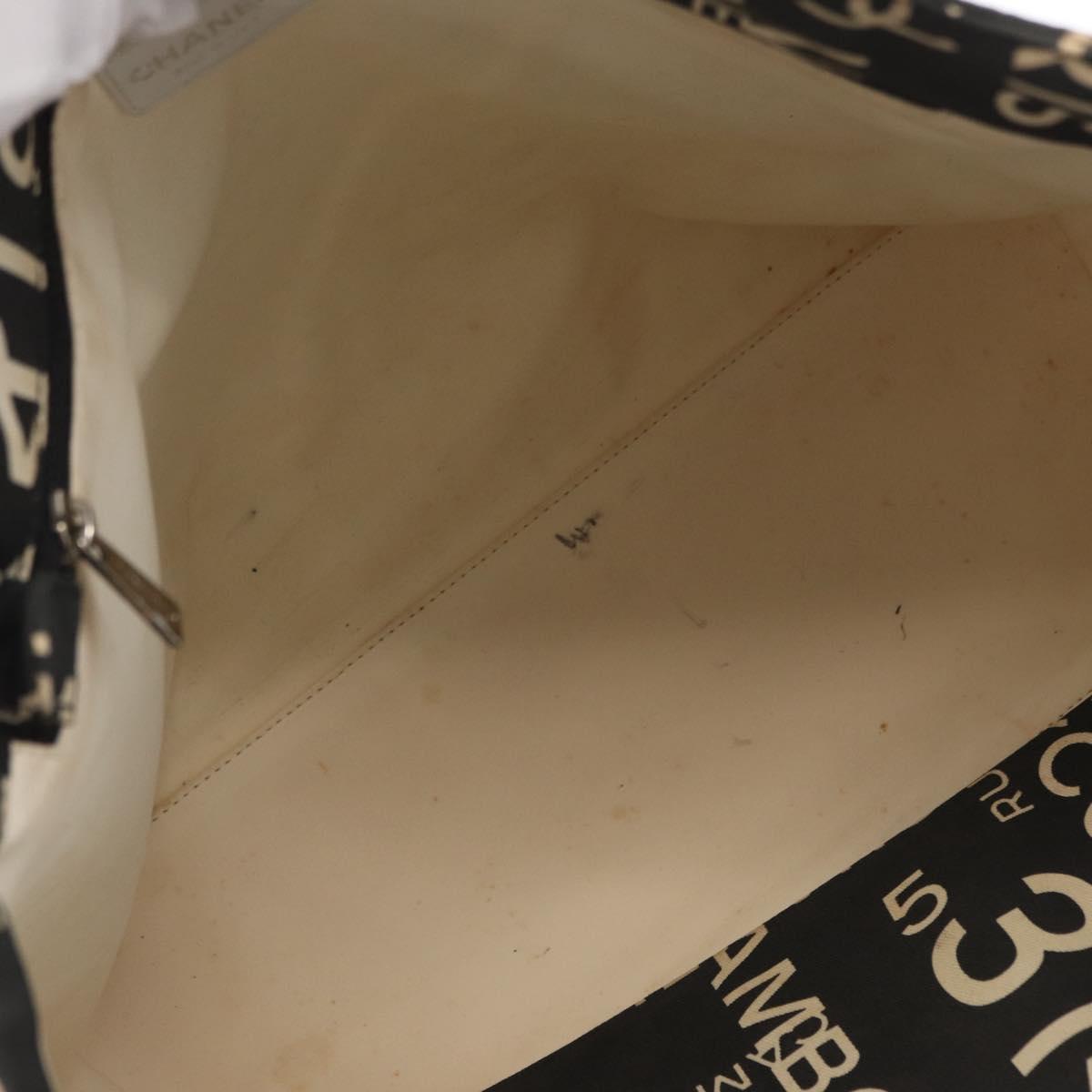 CHANEL By Sea Line Tote Bag Canvas Black Silver CC Auth 163519