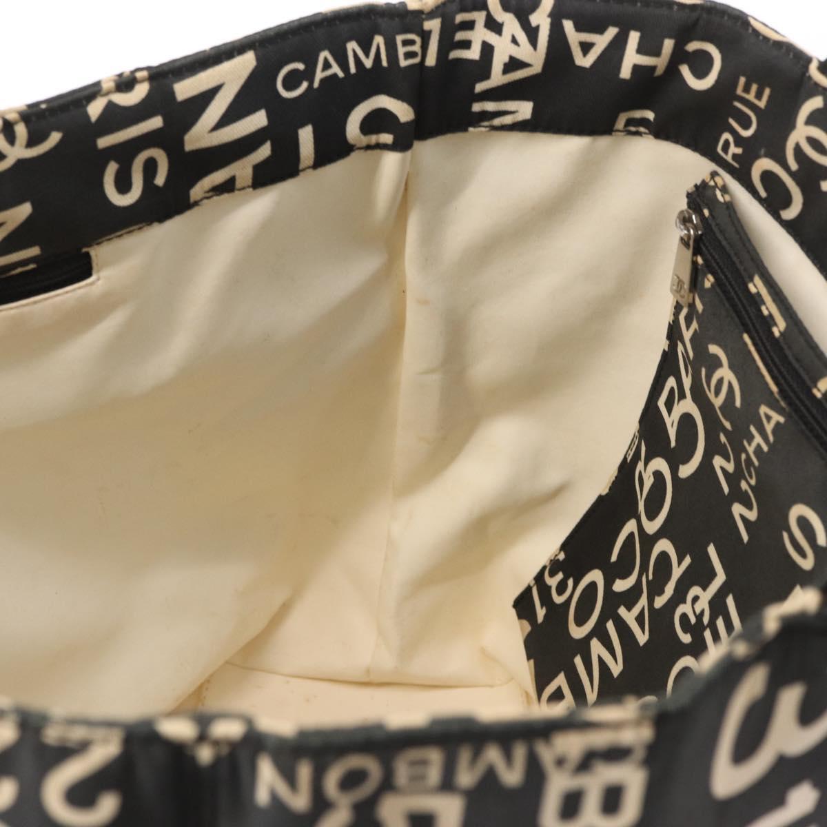 CHANEL By Sea Line Tote Bag Canvas Black Silver CC Auth 163519
