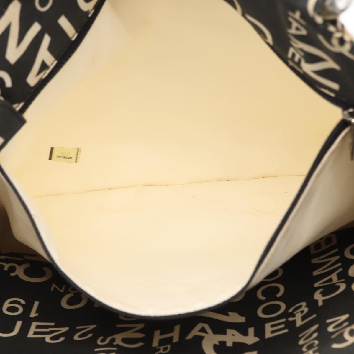 CHANEL By Sea Line Tote Bag Canvas Black Silver CC Auth 163519