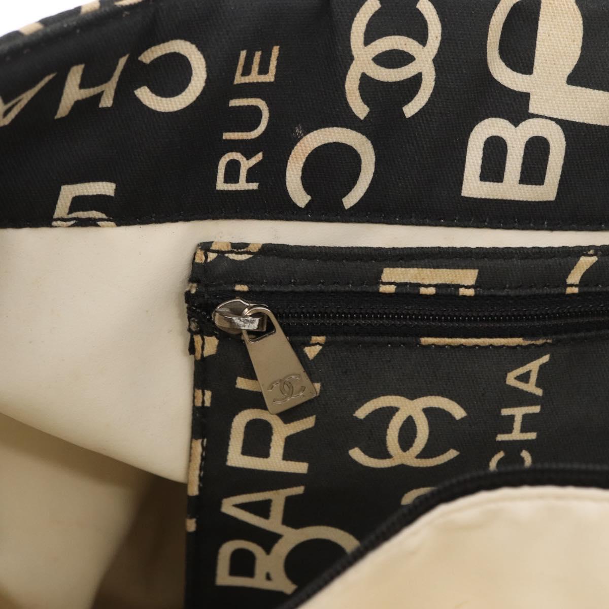 CHANEL By Sea Line Tote Bag Canvas Black Silver CC Auth 163519