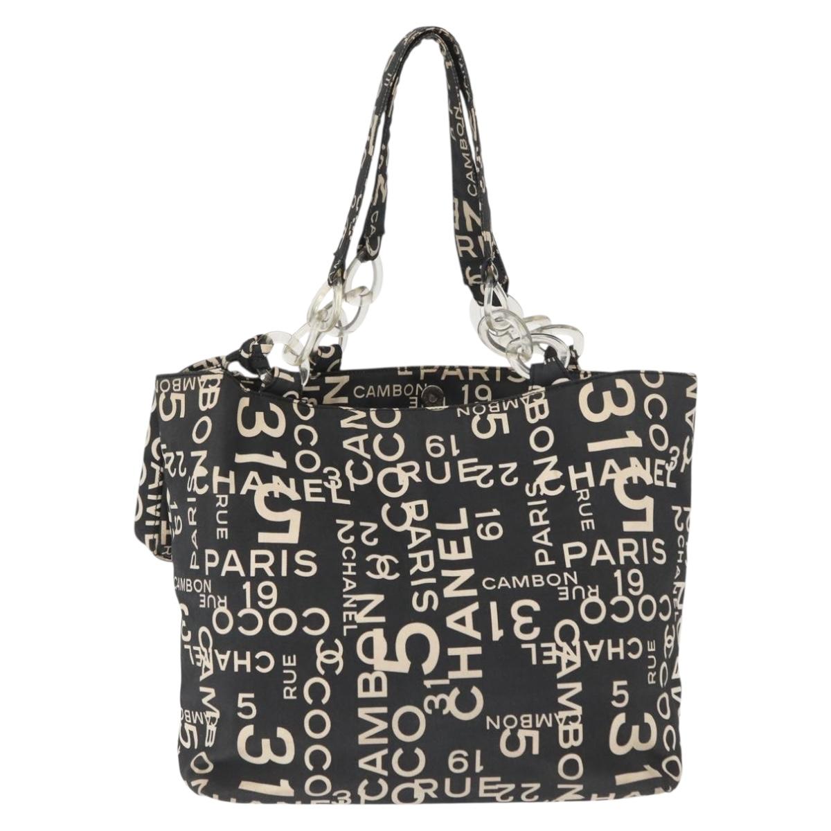 CHANEL By Sea Line Tote Bag Canvas Black Silver CC Auth 163519