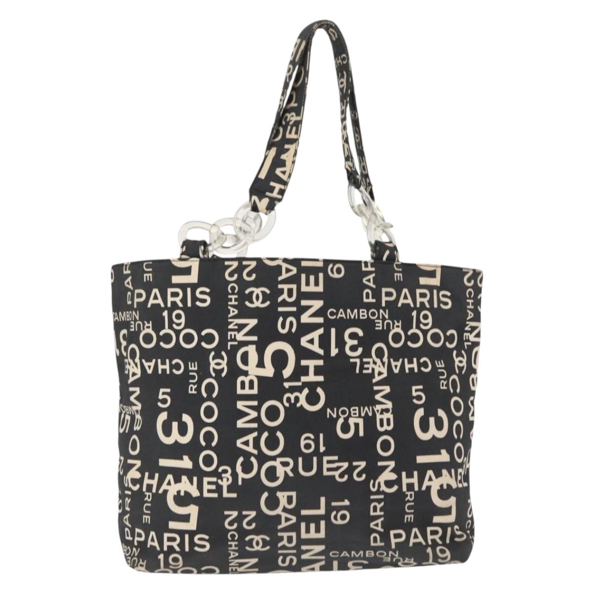 CHANEL By Sea Line Tote Bag Canvas Black Silver CC Auth 163519