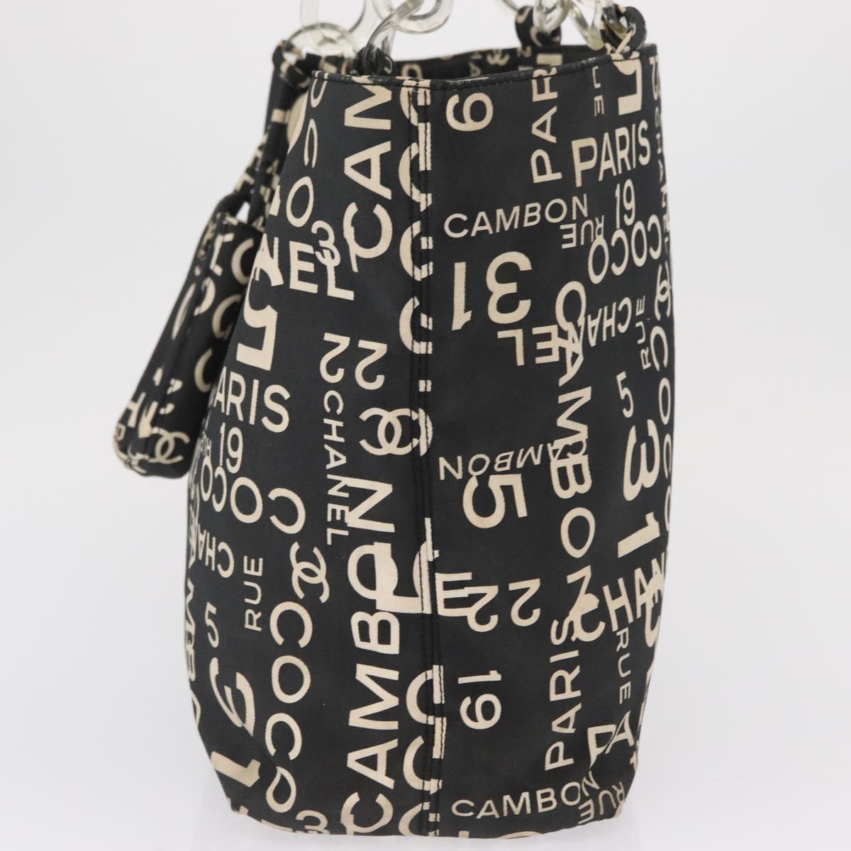 CHANEL By Sea Line Tote Bag Canvas Black Silver CC Auth 163519