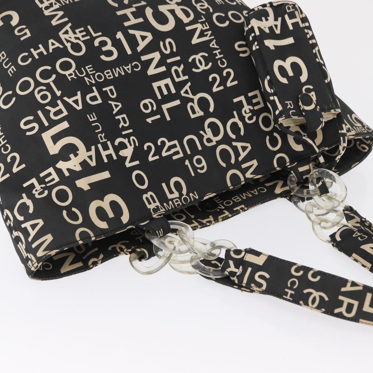 CHANEL By Sea Line Tote Bag Canvas Black Silver CC Auth 163519