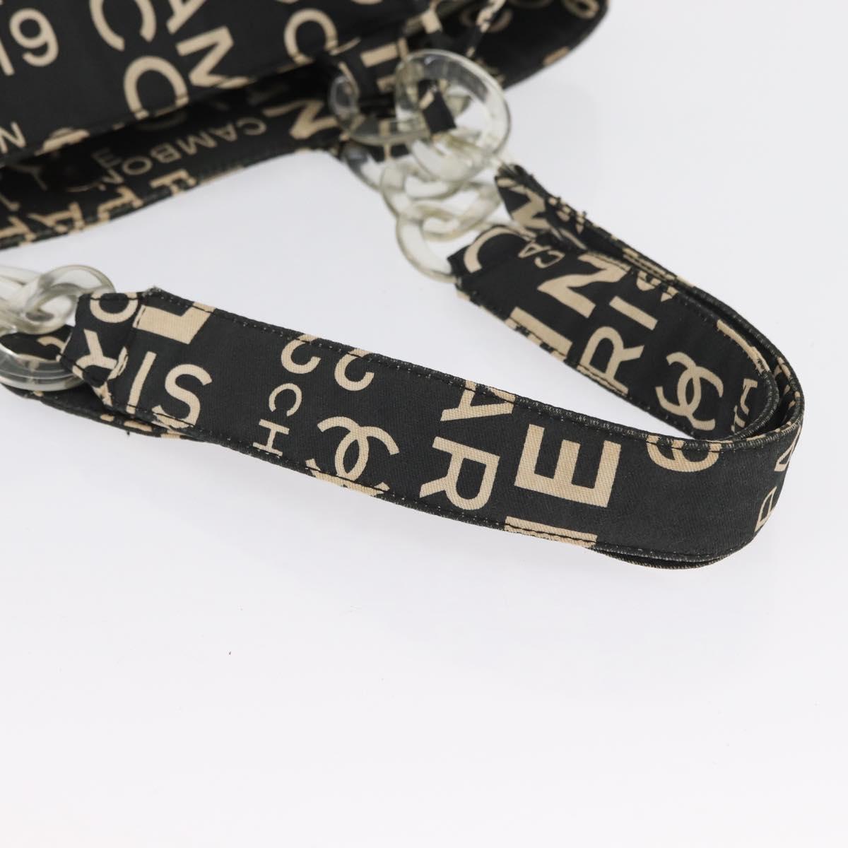 CHANEL By Sea Line Tote Bag Canvas Black Silver CC Auth 163519