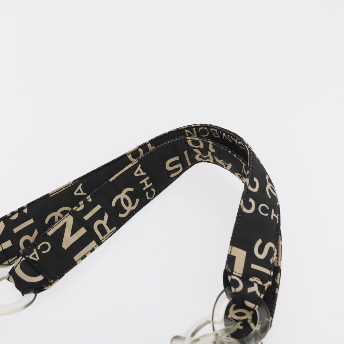 CHANEL By Sea Line Tote Bag Canvas Black Silver CC Auth 163519