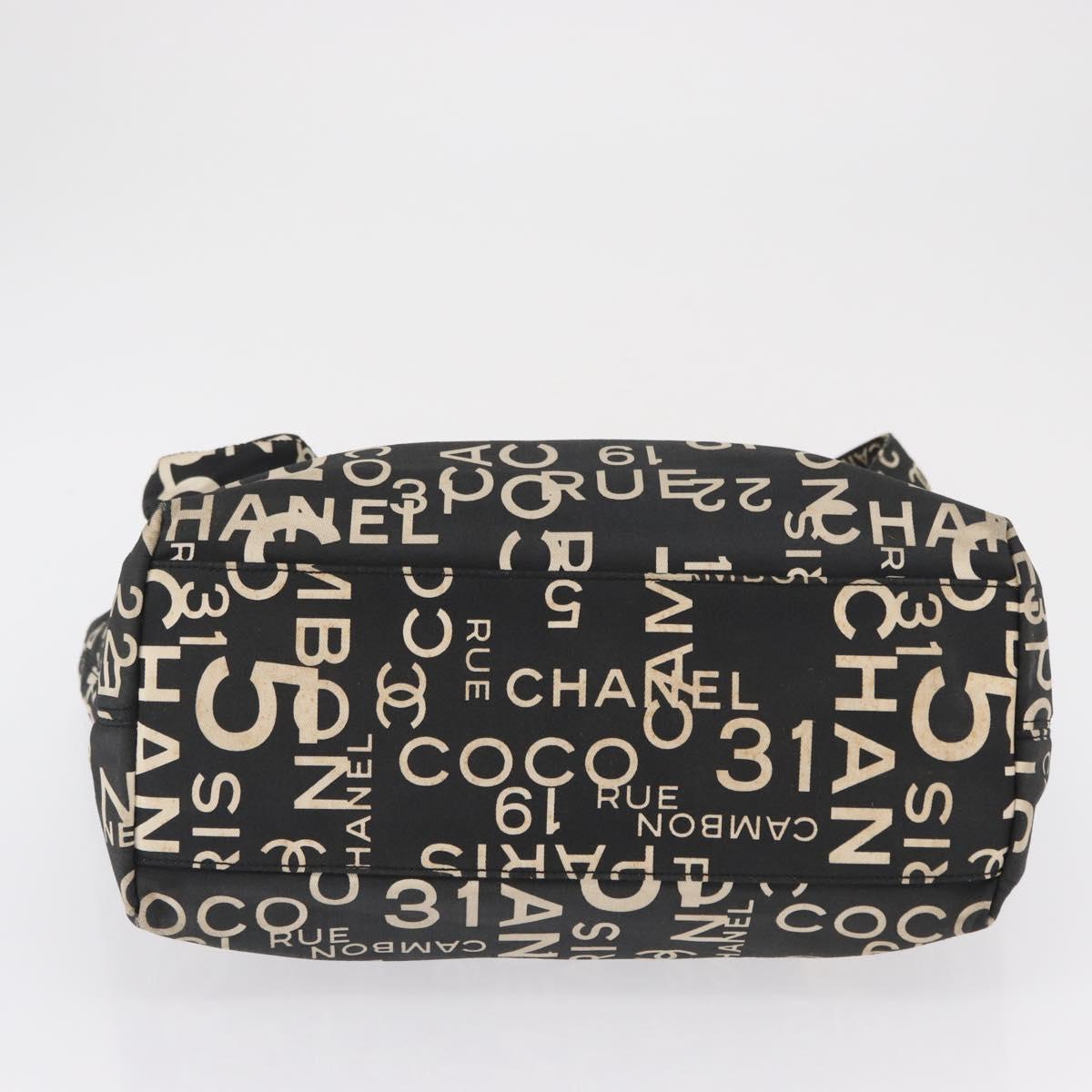 CHANEL By Sea Line Tote Bag Canvas Black Silver CC Auth 163519