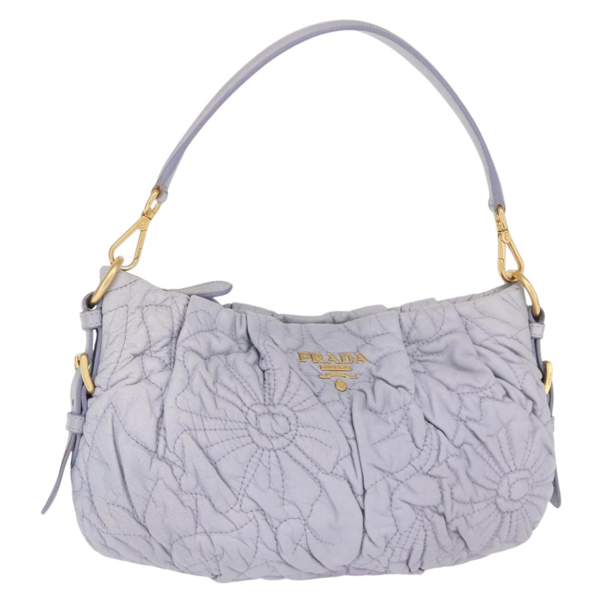 PRADA Flower Quilted Shoulder Bag Leather Gold lavender Auth 163520
