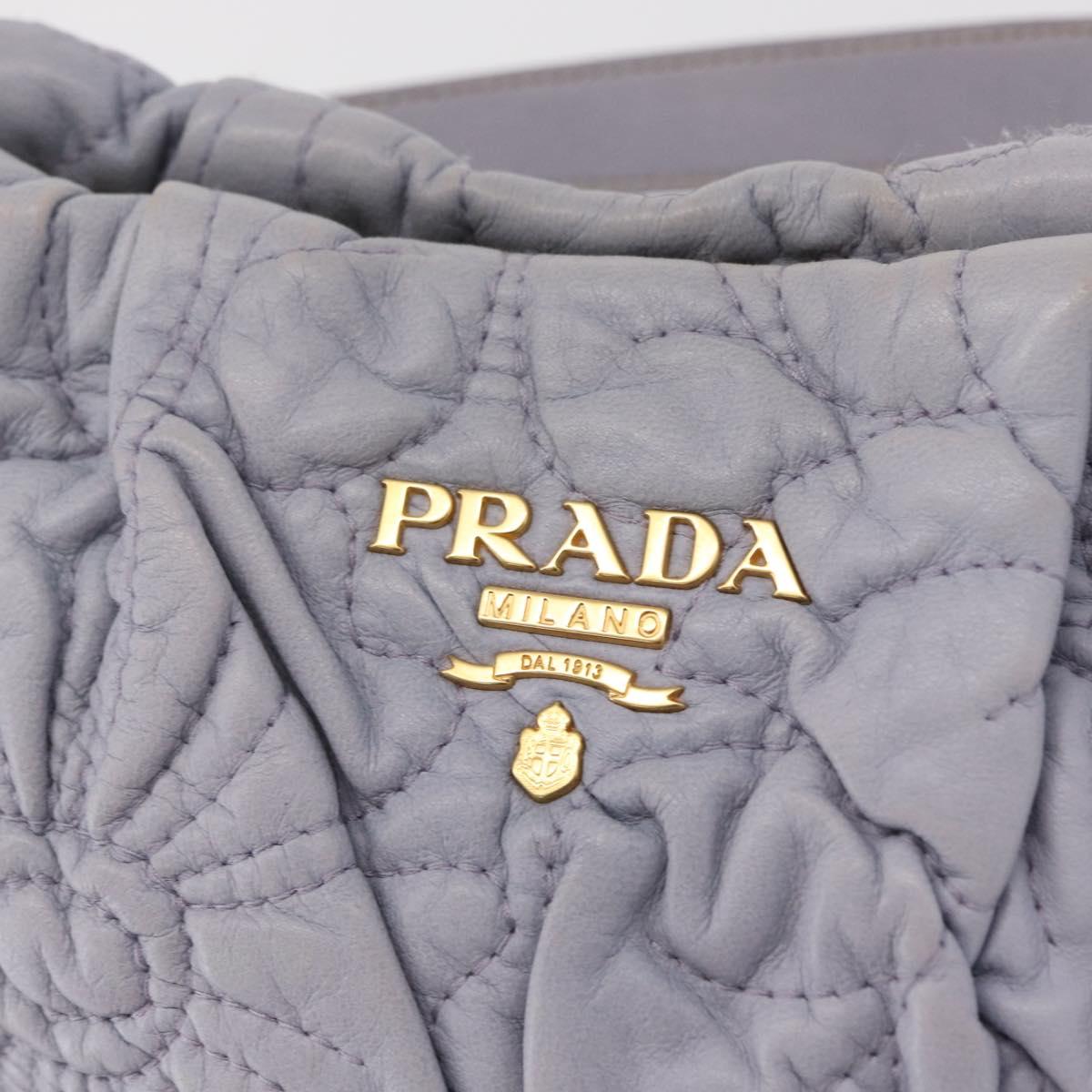 PRADA Flower Quilted Shoulder Bag Leather Gold lavender Auth 163520