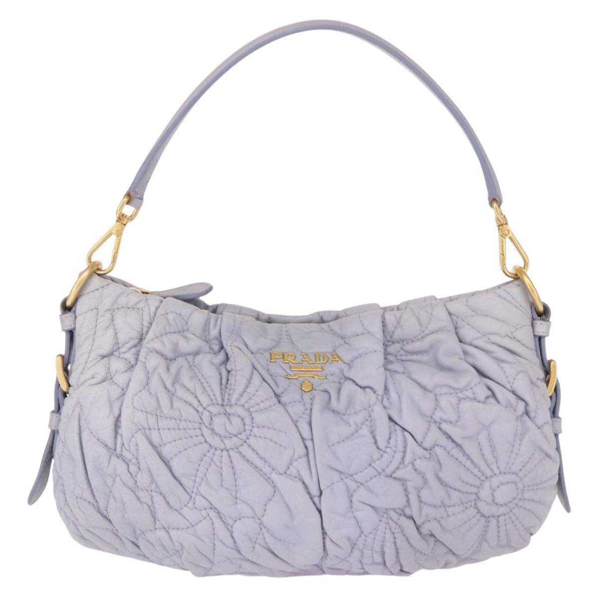 PRADA Flower Quilted Shoulder Bag Leather Gold lavender Auth 163520
