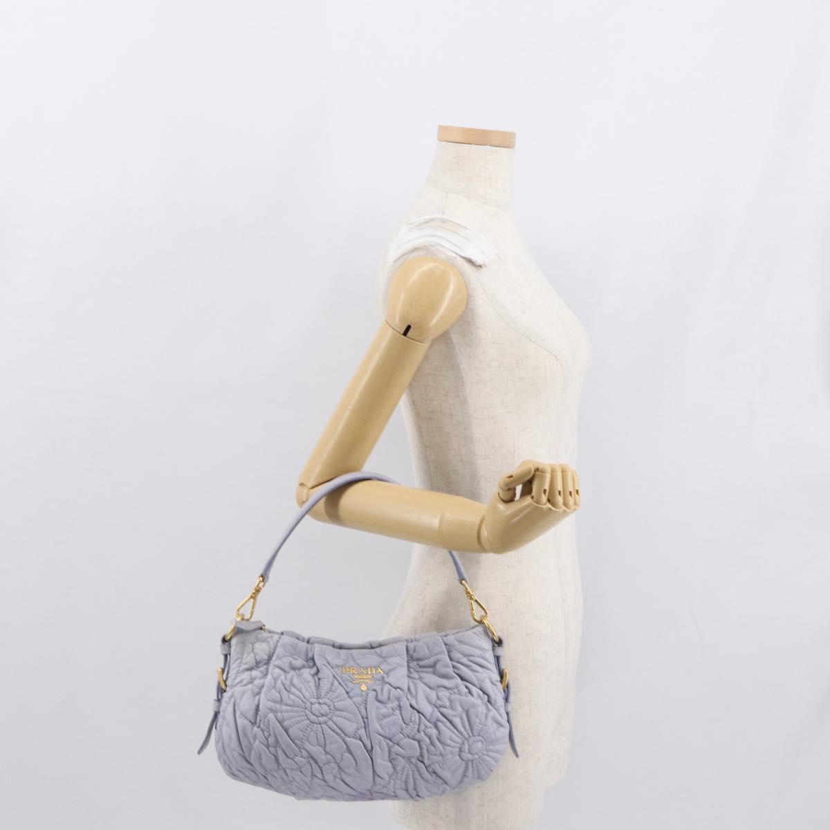 PRADA Flower Quilted Shoulder Bag Leather Gold lavender Auth 163520