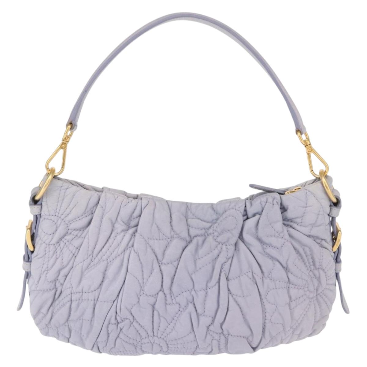 PRADA Flower Quilted Shoulder Bag Leather Gold lavender Auth 163520